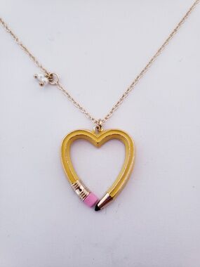 Betsey Johnson Yellow Best In Class Heart Pencil Pendant Necklace